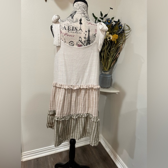 Mine CottageCore Boho Chic Striped Lined 100% Cotton Tunic Dress w/bow detail - Picture 5 of 9